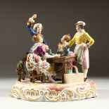 A LARGE 19TH CENTURY CONTINENTAL PORCELAIN GROUP, "THE TOAST", figures drinking wine around, and