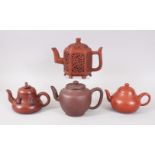 A COLLECTION OF FOUR CHINESE TERRACOTTA TEAPOTS.