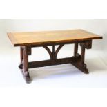 A VERY GOOD AESTHETIC MOVEMENT "PUGIN" OAK DRAW LEAF DINING TABLE. 288cms long x 81cms wide x