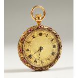 A SUPERB 18CT GOLD RUBY SET VACHERON CONSTANTIN POCKET WATCH, GENEVE, No. 30136. 4cms diameter.