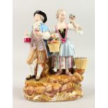 A 19TH CENTURY MEISSEN GROUP, of a young man and girl, the young man holding a bottle, the girl a