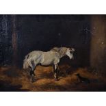 John Alfred Wheeler (1820-1903) British. 'Stable Companions', a Grey Pony and Dog in a Stable, Oil