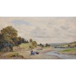 Late 19th Century English School. A River Landscape, with a Figure by a Boat, Watercolour, 10.75"