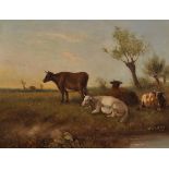 W... Hardy (19th Century) British. A River Landscape, with Cattle at Rest, Oil on Canvas, Signed,