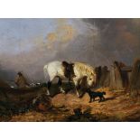 Circle of Thomas Smythe (1825-1907) British. Study of a Horse and Dog, and a Man with a Gun in the