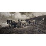 Herbert Thomas Dicksee (1862-1942) British. "A Plough Team in the Late Afternoon", Etching, Signed