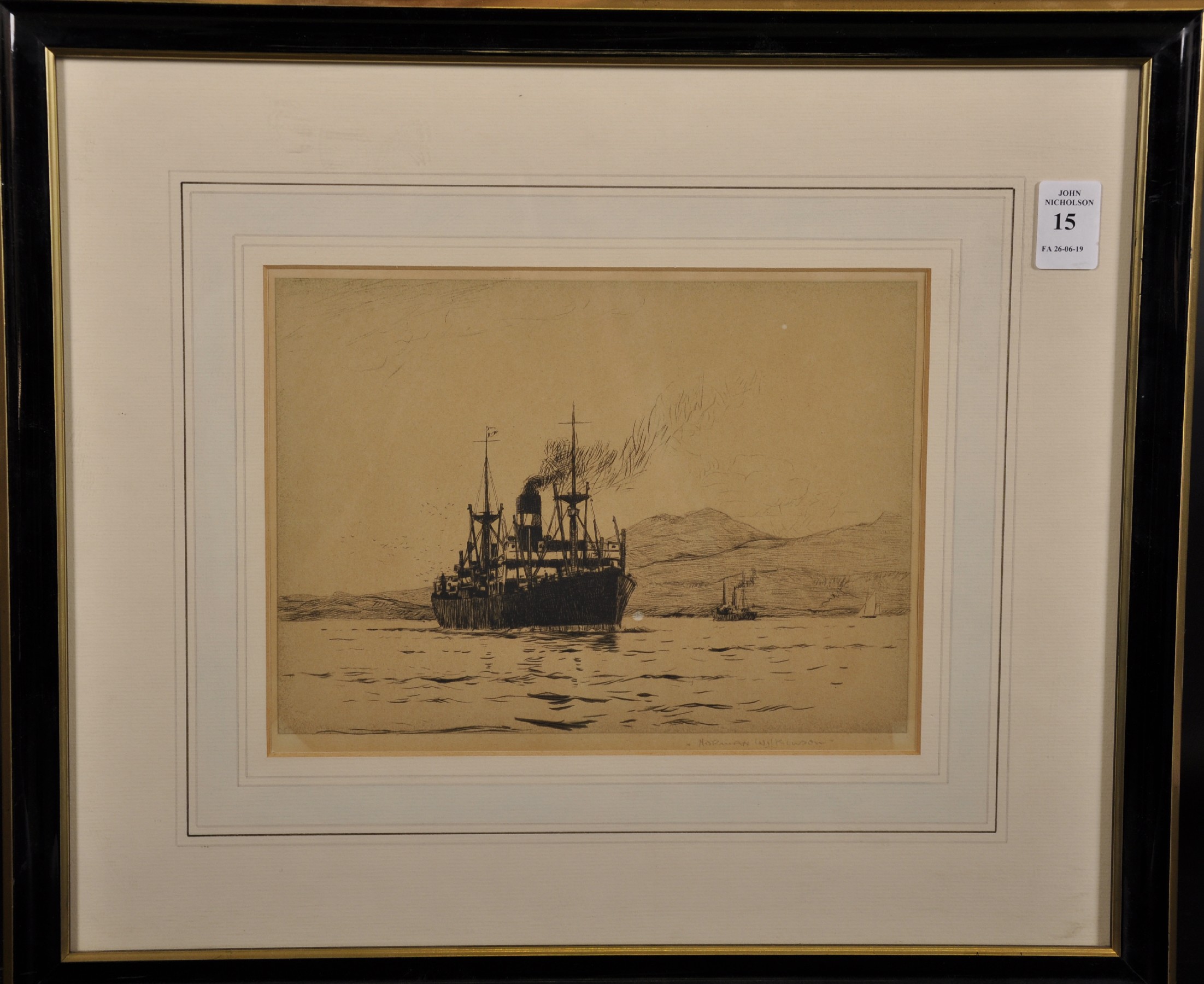 Norman Wilkinson (1878-1971) British. A Shipping Scene, Etching, Signed in Pencil, 6.5" x 9". - Image 2 of 4
