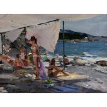 Vladimir Alexandrovitch Sokolov (1923-1998) Russian. "On the Beach", Oil on Canvas, Signed in