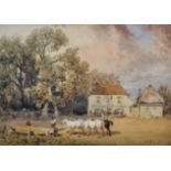 19th Century English School. Study of an Inn with Carriages, and Horses in the foreground,