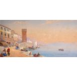 Charles Rowbotham (1826-1904) British. An Italian Coastal Scene, with Figures in a Market,