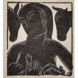 20th Century English School. A Mother and Child, Woodblock, Unframed, 4.5" x 4", and a large