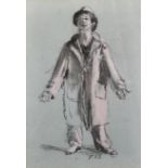 20th Century English School. Study of an Actor in an Overcoat, Pastel, Signed with Initials 'R.J.