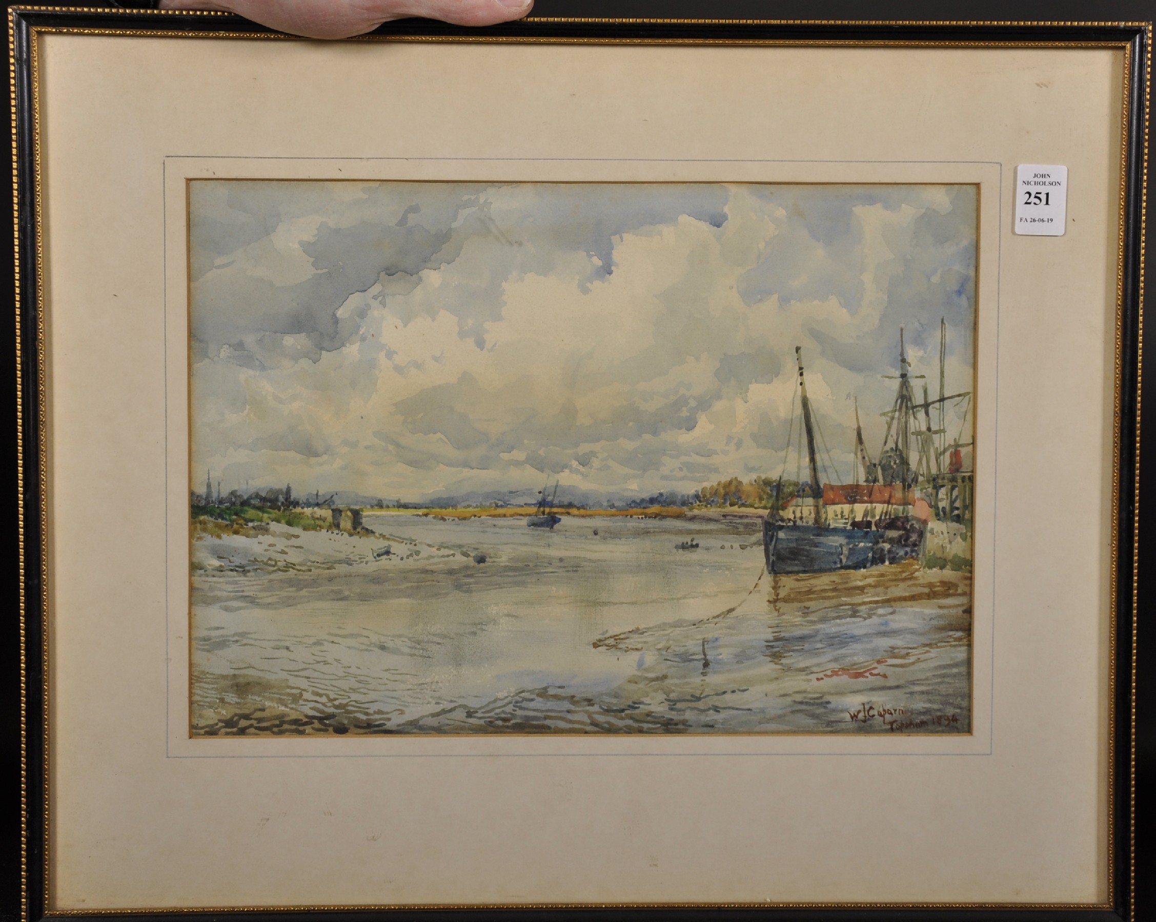 William John Caparne (1856-1940) British. "Topsham", an Estuary Scene at Low Tide, Watercolour, - Image 2 of 5