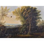 18th Century English School. A Classical Landscape, with Figures in the foreground, Oil on Canvas,