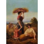 19th Century English School. The Harvest Pickers, Oil on Canvas, 16" x 12".