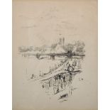 James Abbot McNeill Whistler (1834-1903) British. "Savoy Pidgeons [sic]", Lithograph, 9" x 7".