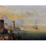 After Franz de Paula Ferg (1689-1740) Dutch. "A Port Scene", Figures by a Harbour, with Shipping