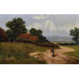 Early 20th Century English School. A Landscape with a Figure on a Path, Oil on Panel, bears an
