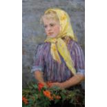 Alexandra Vasilievna Saikina (1925-2017) Russian. "Little Girl with Yellow Scarf", arranging