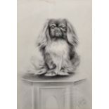 H...W... Hellings (19th - 20th Century) British. Study of a Pekingese, seated on a Plinth, Pencil,