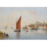 George Stanfield Walters (1838-1924) British. "On the Yare, above Yarmouth", Watercolour, Signed,