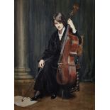 Albert Henry Collings (1858-1947) British. 'A Cellist', a Young Girl seated, holding a Cello and