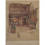Cecil Aldin (1870-1935) British. An Inn Scene with an Elegant Lady and Dog, Lithograph, Signed in