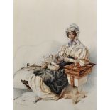 Robert Richard Scanlan (c.1801-1876) British. Study of a Seated Lady with her Sewing, Watercolour,