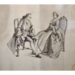 18th Century French School. An Elegantly Dressed Gentleman and Lady seated, Watercolour and Wash,