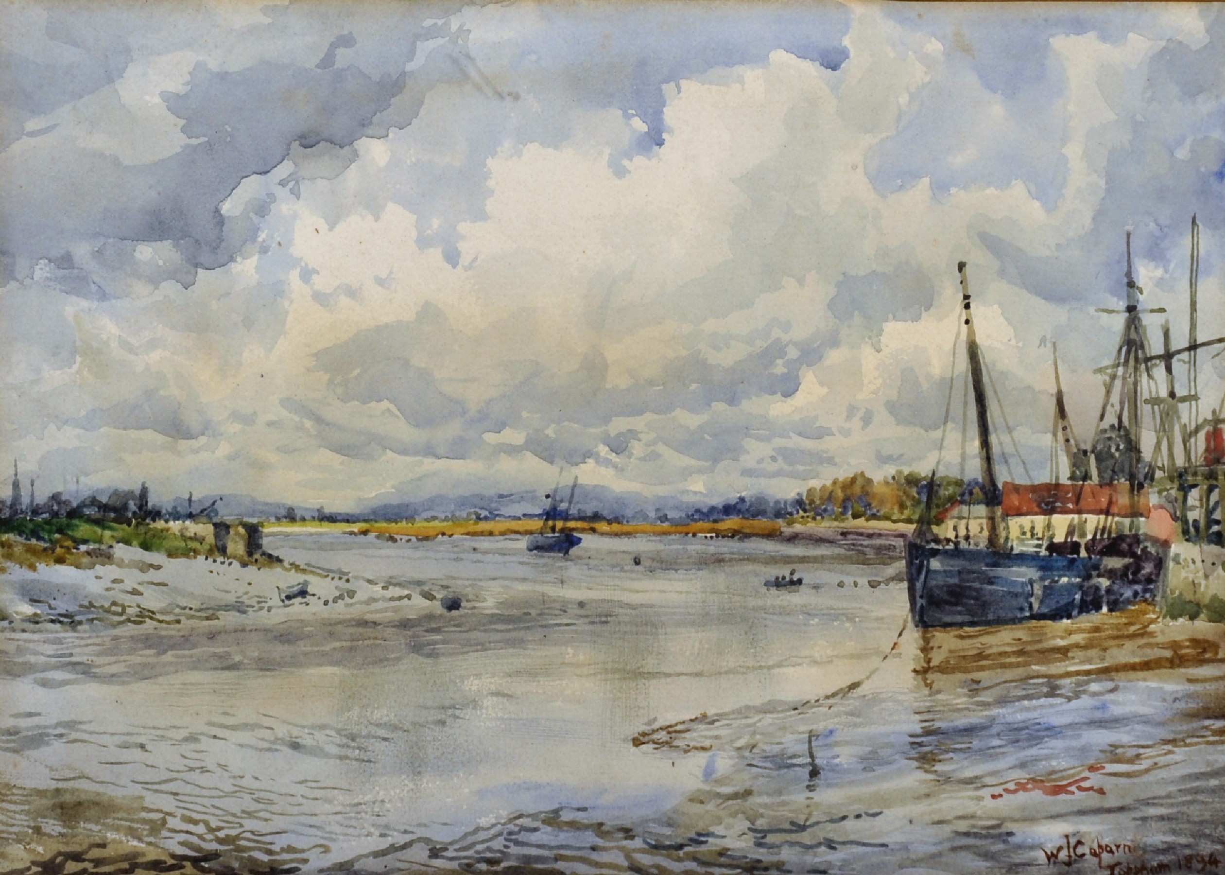 William John Caparne (1856-1940) British. "Topsham", an Estuary Scene at Low Tide, Watercolour,