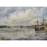 William John Caparne (1856-1940) British. "Topsham", an Estuary Scene at Low Tide, Watercolour,