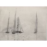 William Lionel Wyllie (1851-1931) British. "Rounding the Warner Lightship", Etching, Signed in