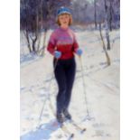 Sergei Fedorovitch Soloviev (1915-1997) Russian. "Skier in the Park", Oil on Board, Signed in