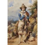 19th Century English School. An Italian Goat Herder, with his Dog by his side, Watercolour, 15.5"