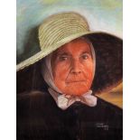 Annie Burcombe (20th Century) British. A Lady with a Straw Hat, Pastel, Signed and Dated 1982, 24.5"