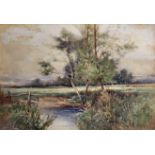 Bartram Hiles (1872-1927) British. A Tranquil River Landscape, Watercolour, Signed, 14" x 20.5".