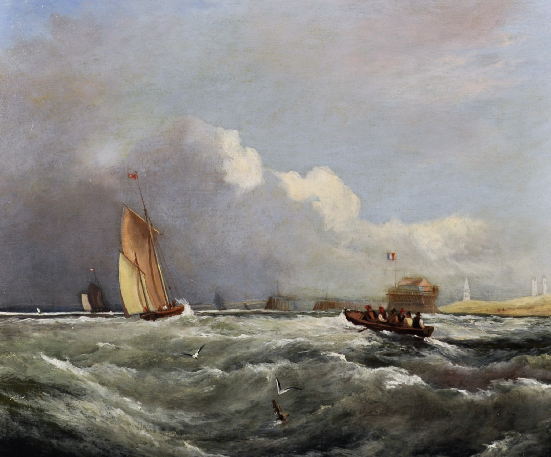 Manner of William Callcott Knell (1830-1880) British. Shipping Scene in Choppy Waters, Oil on Panel,