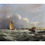 Manner of William Callcott Knell (1830-1880) British. Shipping Scene in Choppy Waters, Oil on Panel,