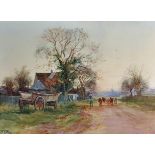 Henry Charles Fox (1855-1920) British. A Drover and Cattle on a Path, Watercolour, Signed and