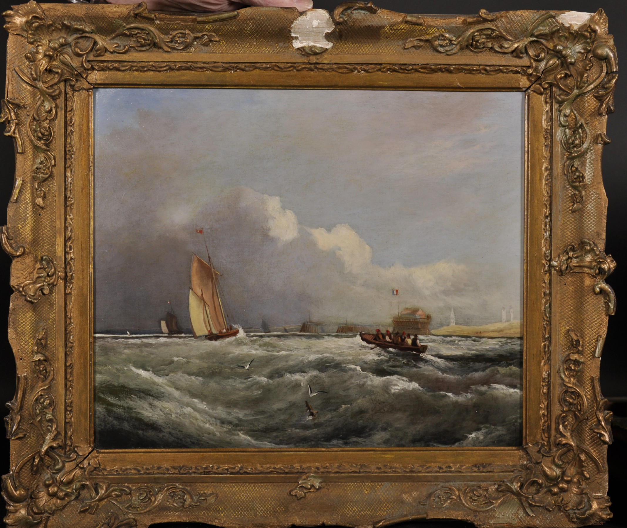 Manner of William Callcott Knell (1830-1880) British. Shipping Scene in Choppy Waters, Oil on Panel, - Image 2 of 3