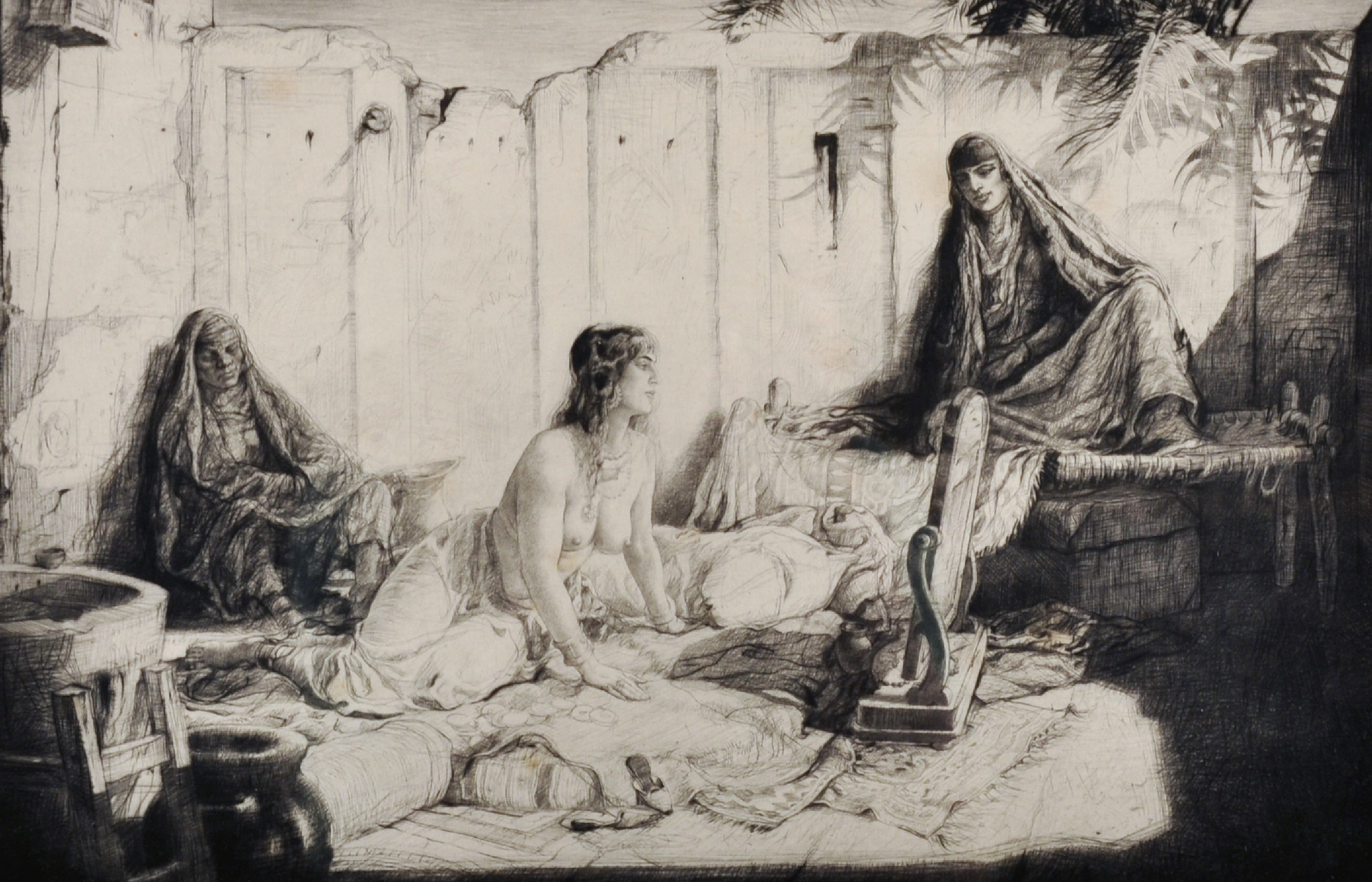 Charles William Cain (1893-1962) British. A Hareem Scene, Etching, Signed and Inscribed '13.77.',