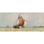 Frederick James Aldridge (1850-1933) British. 'Full Sail', Sailing Boats in Choppy Waters,