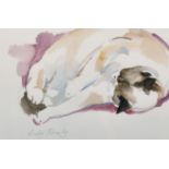 Lesley Fotherby (1946- ) British. "Boudicca Relaxing", A Cat Sleeping, Watercolour, Signed in