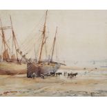 William Banks Fortescue (c.1855-1924) British. "Unloading the Catch - Low Tide", Watercolour,