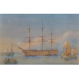 William Edward Atkins (1842-1910) British. "HMS Duke of Wellington in Portsmouth Harbour",