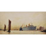 Herbert C. Ahier (19th - 20th Century) British. A Shipping Scene, with Moored Steam Ships,