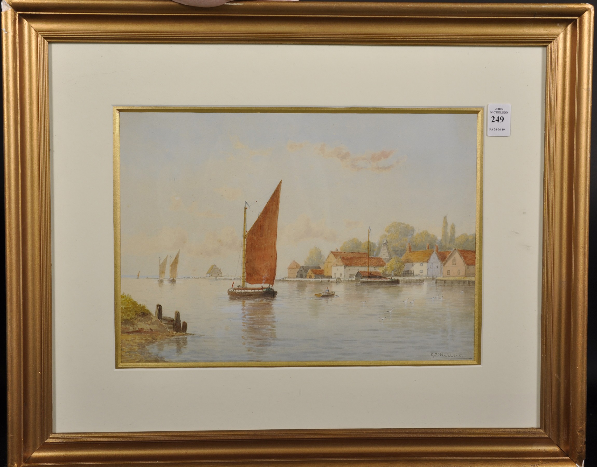 George Stanfield Walters (1838-1924) British. "On the Yare, above Yarmouth", Watercolour, Signed, - Image 2 of 6