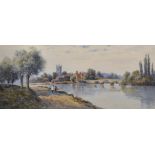 Claude Hamilton Rowbotham (1846-1949) British. A Tranquil River Landscape, with Figures