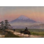 Attributed to Charles Wirgman (1864-1922) British. A Figure on a Horse with Mount Fuji in the