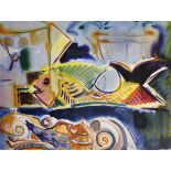 Marilyn Simler (20th - 21st Century) British. An Abstract Still Life with a Fish, Watercolour,